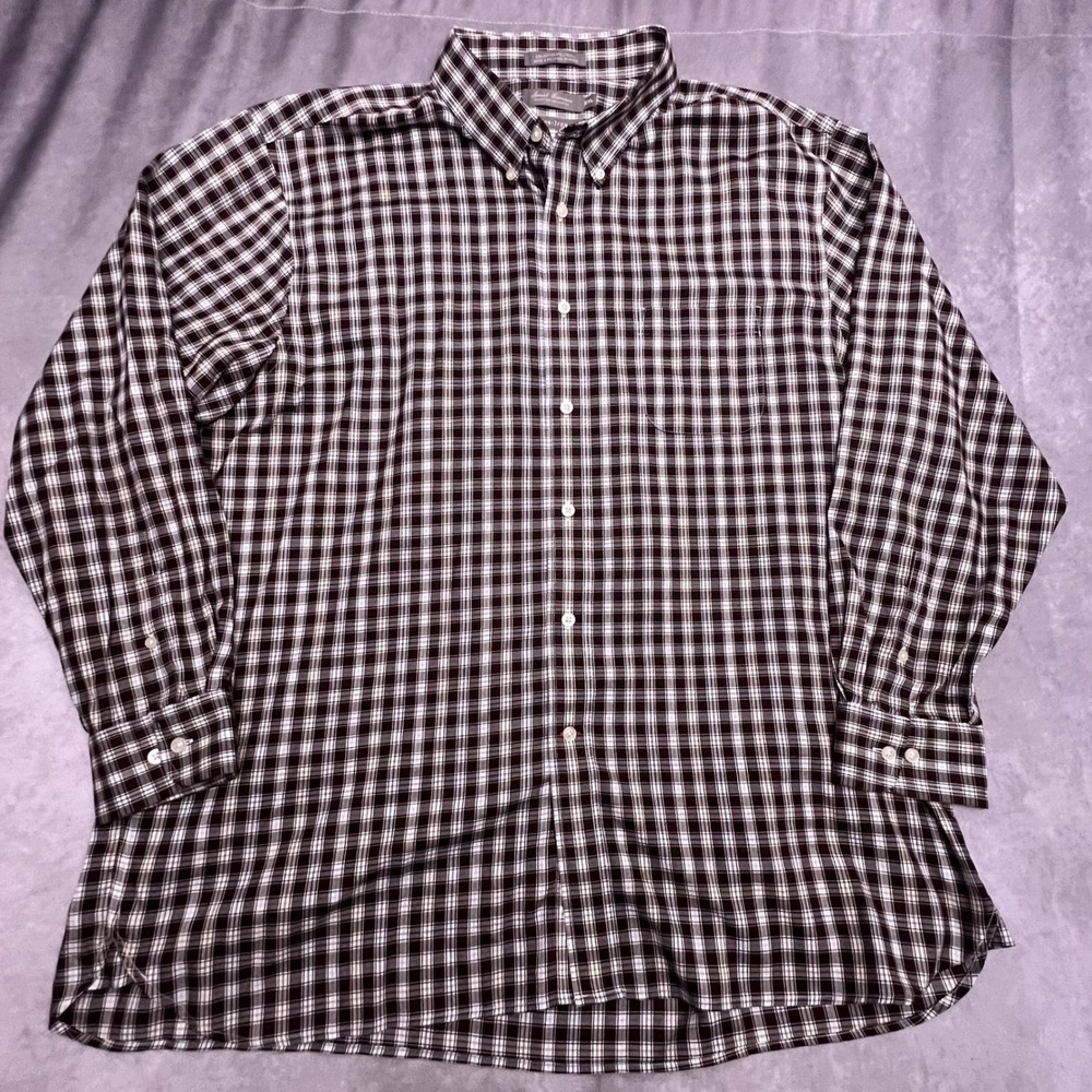 Daniel Cremieux Button Down Shirt Mens XXL Brown Plaid Non-Iron Excellent Cotton